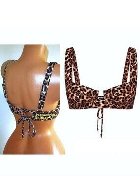 38C VICTORIA SECRET Swim Lace-Up Back Strappy Bikini Top Leopard True Cat